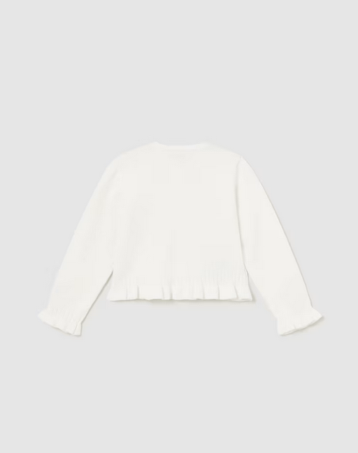 1382 Toddler Girls Openwork Knit Ruffled Edge Cardigan - Natural