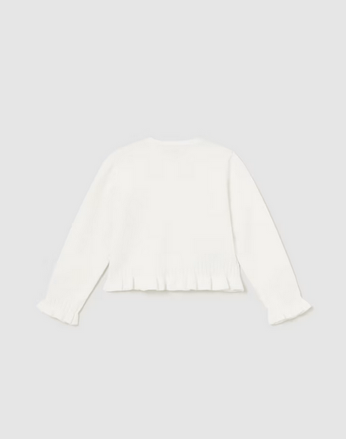 1382 Toddler Girls Openwork Knit Ruffled Edge Cardigan - Natural