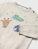 1384 Toddler Boys Sustainable Cotton Embroidered Crewneck Sweater - Cream, Animal Friends
