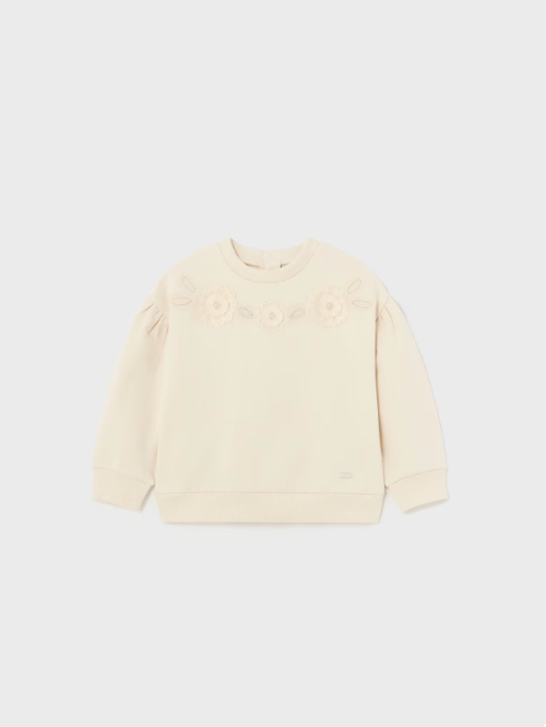 1432 Toddler Girls Sustainable Embroidered Cotton Sweatshirt, Chickpea