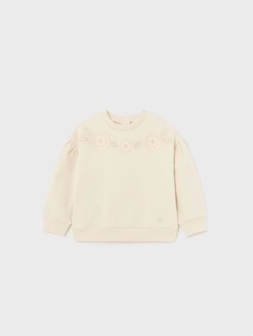 1432 Toddler Girls Sustainable Embroidered Cotton Sweatshirt, Chickpea