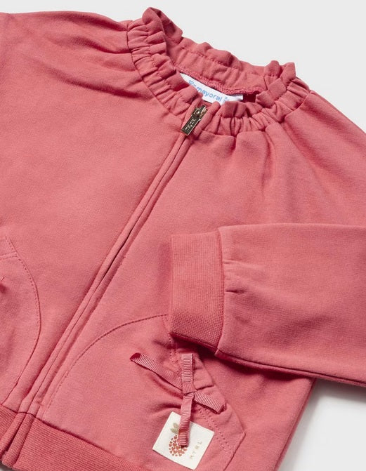 1435 Toddler Girls Sustainable Cotton Bow Pocket Zippered Jacket - Clay