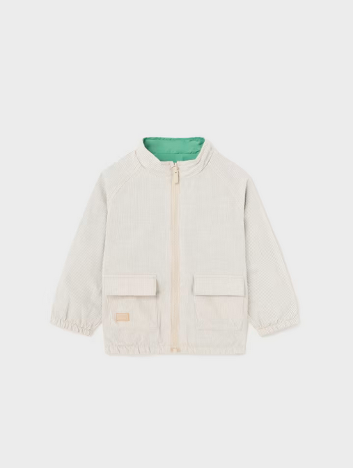Mayoral toddler boy zippered reversible windbreaker jacket, eucalyptus coconut stripe, front view