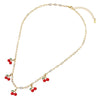 14K Gold Dipped Charm Station Paperclip Chain Necklace: Cherries, 14K Gold