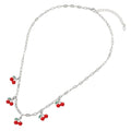 14K Gold Dipped Charm Station Paperclip Chain Necklace: Cherries, Silver