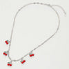 14K Gold Dipped Charm Station Paperclip Chain Necklace: Cherries, Silver adjustable chain