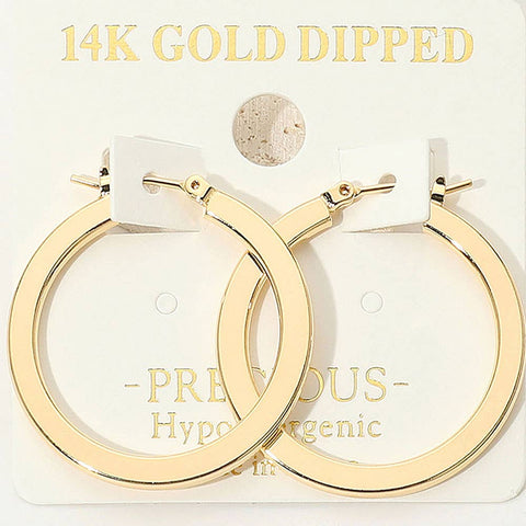 14K Gold Dipped Hypoallergenic Flat Pin Catch 1.25" DIA Hoop Earrings: Gold