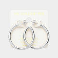 14K Gold Dipped Hypoallergenic Metal 1.5" DIA Hoop Earrings: Rhodium Silver