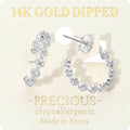 14K Gold Dipped Hypoallergenic Rhinestone Accent Open Floral Hoop Earrings: Rhodium Silver