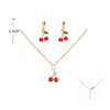 Enamel Pendant Necklace and Dangle Earring Set - Red Cherry, Gold