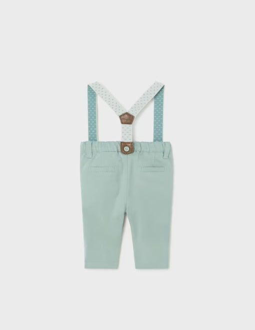 Mayoral baby boy classic dress chino & suspender set, lagoon mint, view 2