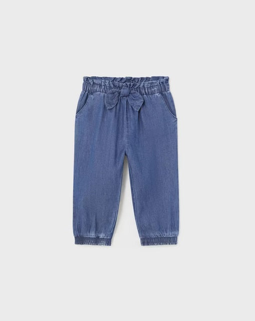 1545 Toddler Girls Eco-Sustainable Cotton Soft Denim Jogger Pants - Dark Wash