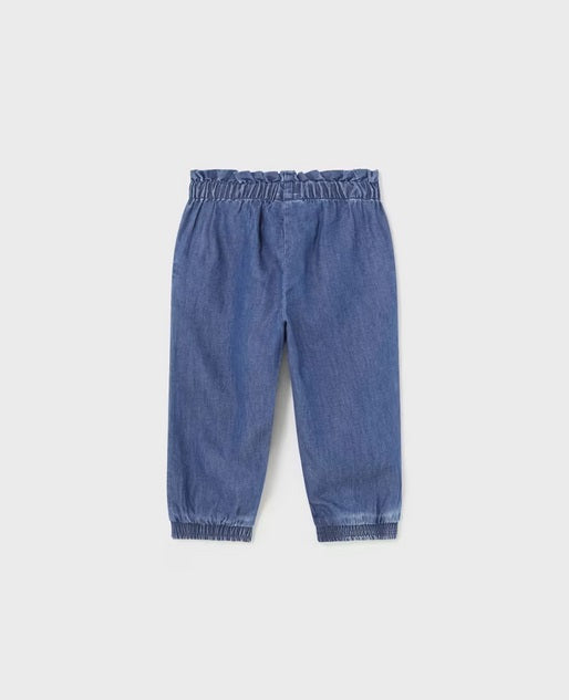 1545 Toddler Girls Eco-Sustainable Cotton Soft Denim Jogger Pants - Dark Wash