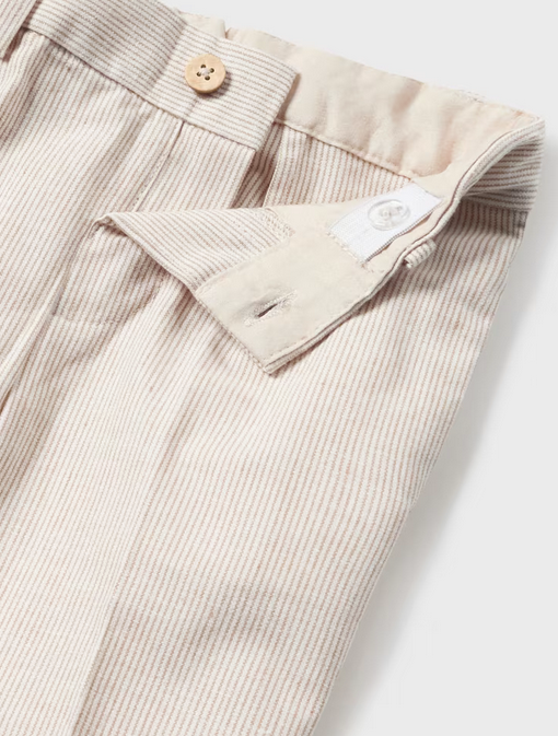 1547 Toddler Boys Dressy Cotton Linen Pants - Coconut Stripes
