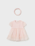 1629 Baby Girl Tulle Bodysuit Dress w/Butterfly Wings & Headband Crown, Nude Pink