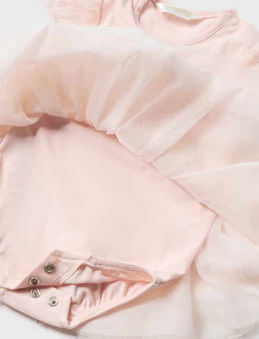 1629 Baby Girl Tulle Bodysuit Dress w/Butterfly Wings & Headband Crown, Nude Pink