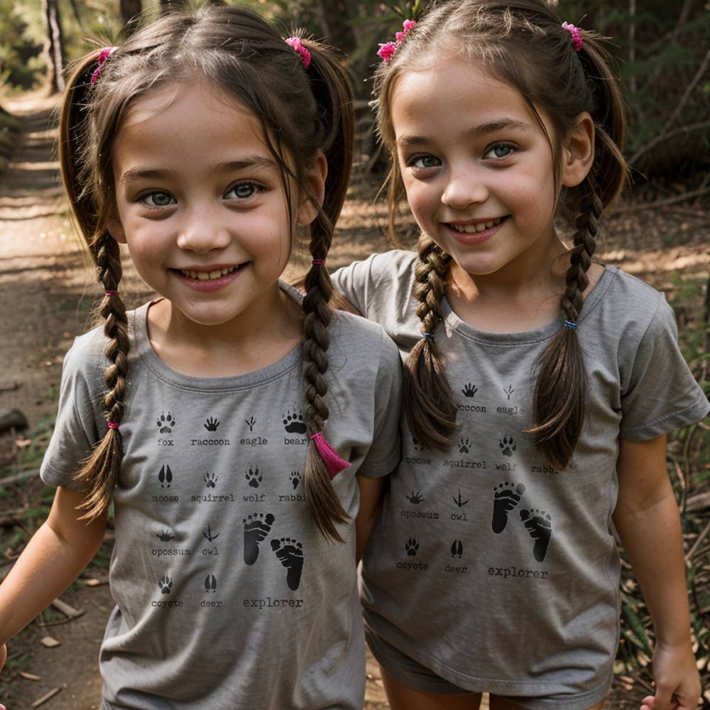 Barefoot S/S TShirt, UNISEX, Heather Grey, Woodland Animal Footprints