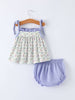 Embroidered Smocked Spaghetti Strap Top and Bummie Set - Purple Tulips & Floral