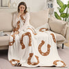 Plush Reversible Horseshoe Patterned Throw Blanket - Tan and Brown