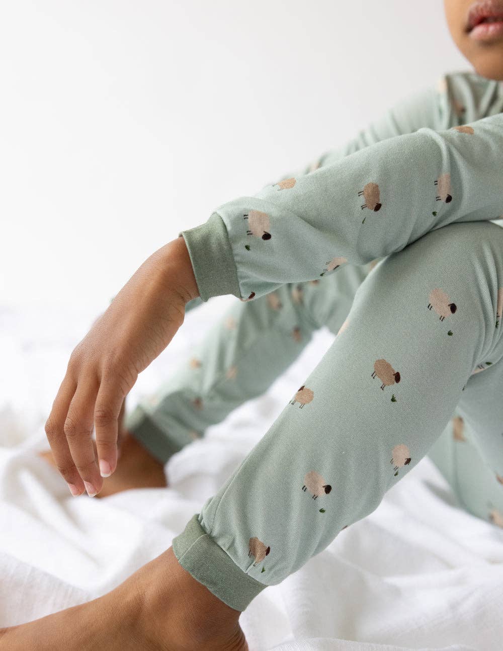 Elevated Bamboo 2PC L/S Kids Pajama Set, Sage Green Lamb