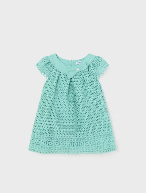 1908 Baby and Toddler Girls Guipure Lace Embroidered Dress - Agate Teal Blue