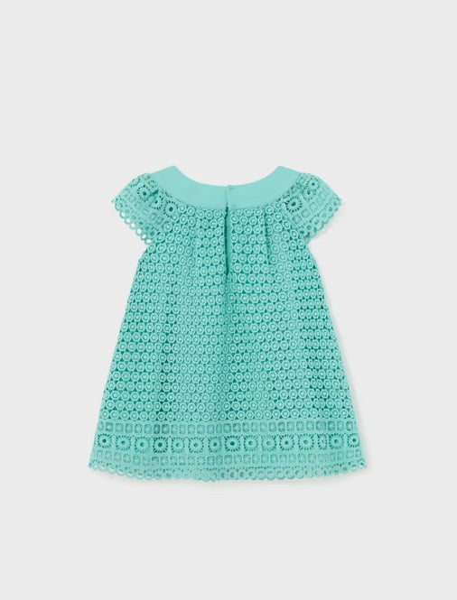 1908 Baby and Toddler Girls Guipure Lace Embroidered Dress - Agate Teal Blue