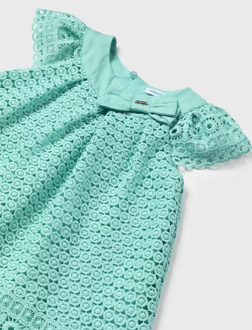 1908 Baby and Toddler Girls Guipure Lace Embroidered Dress - Agate Teal Blue