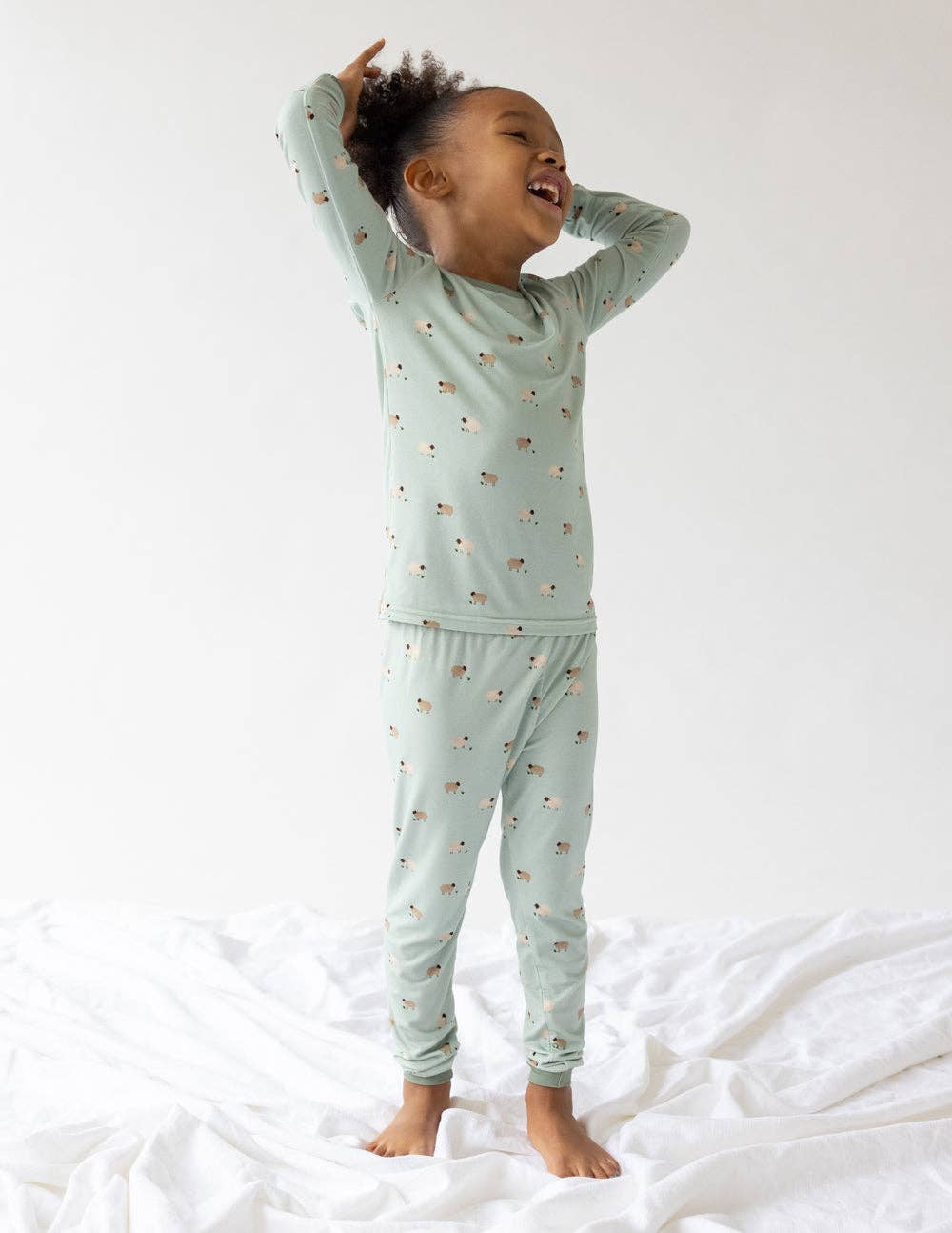 Elevated Bamboo 2PC L/S Kids Pajama Set, Sage Green Lamb