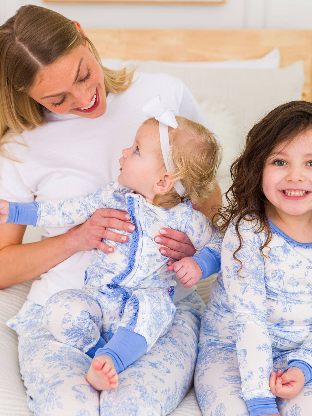 SoftSnooze™ Baby Girls Bamboo Convertible Ruffled Romper - Periwinkle Blue Butterfly Toile