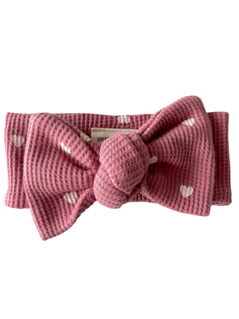 SpearmintLOVE Organic Cotton Waffle Knot Bow, Mauve Heart