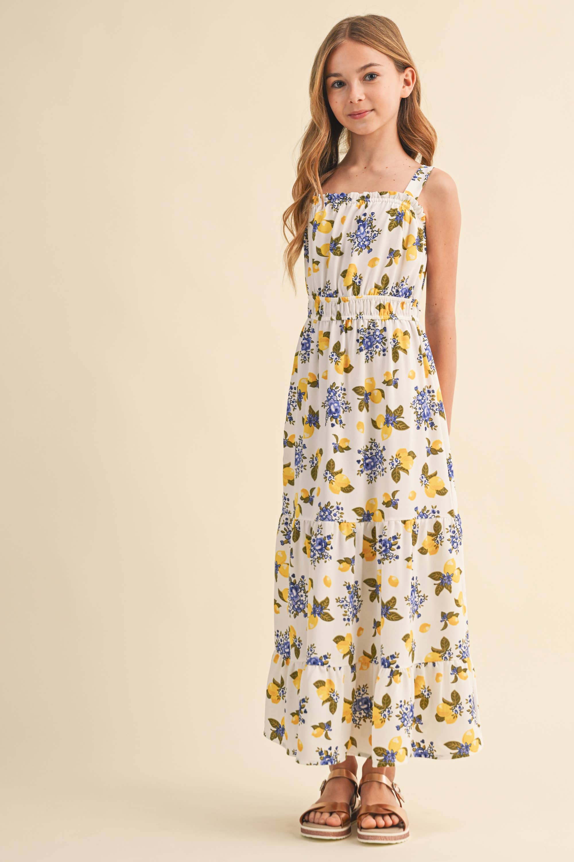 Tween and Teen Girls Maxi Sundress - Juliette Italian Summer Lemon Floral
