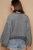 POL Round Neck Heart Patch Zipper Point Sleeve Sweater, Charcoal