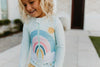 Oopsie Kids Front Zipper One Piece Rashguard Swimsuit - Mint Rainbow