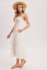 Women's Smocked Square Neck Midi Dress with Hidden Side Pockets - Soft White