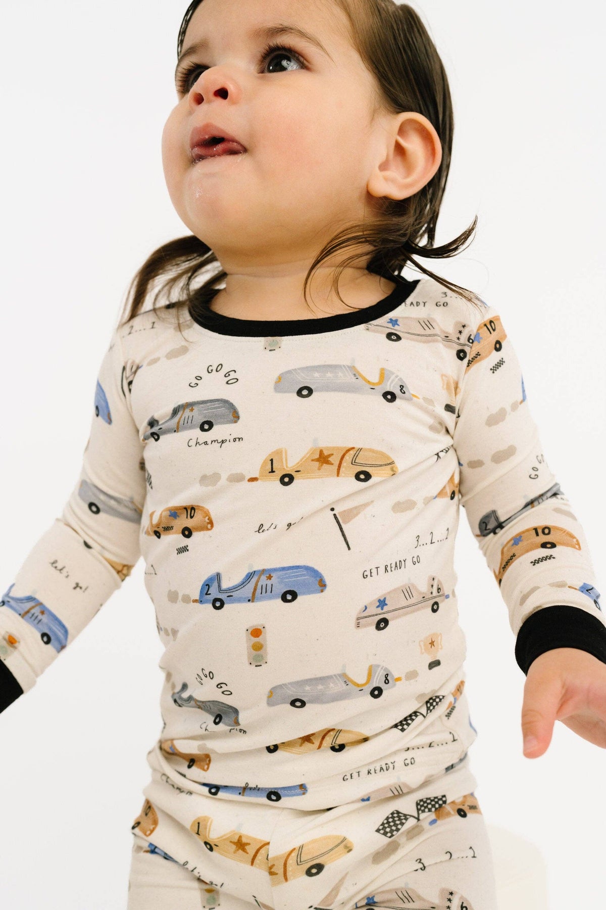 Bamboo 2PC L/S Kids PJs - Vintage Race Cars, B/W