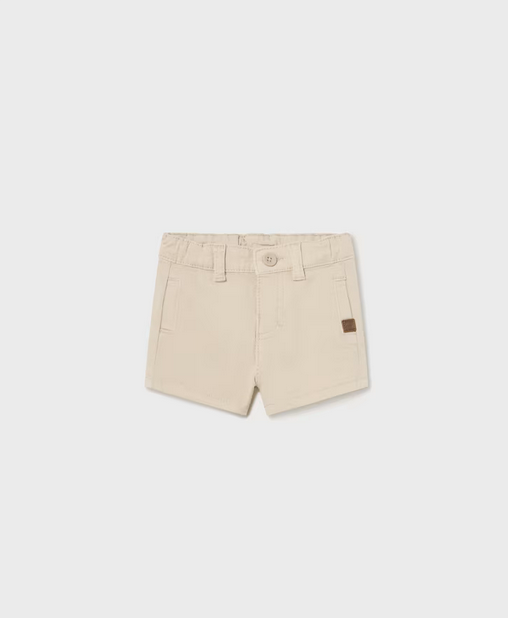Mayoral baby boy classic twill chino shorts, malta beige, front view