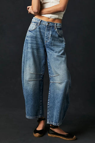 Wide Leg Barrel Jeans with Pockets