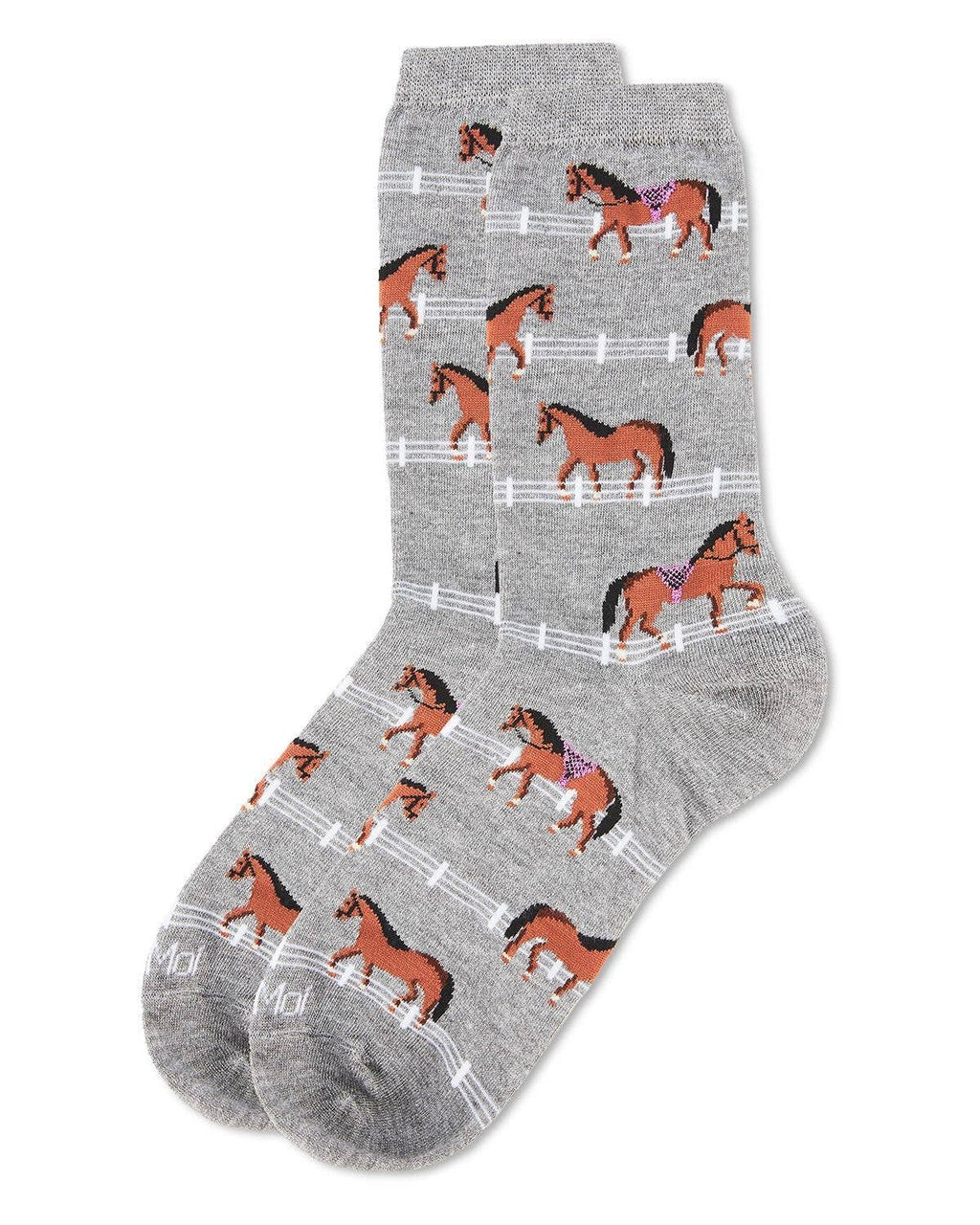 Women's Bamboo Crew Socks - Horse/Pony, Gray Heather, O/S 9-11