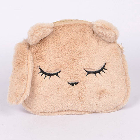 Plush Sleepy Cat Clutch/Purse, Gold Chain - Beige