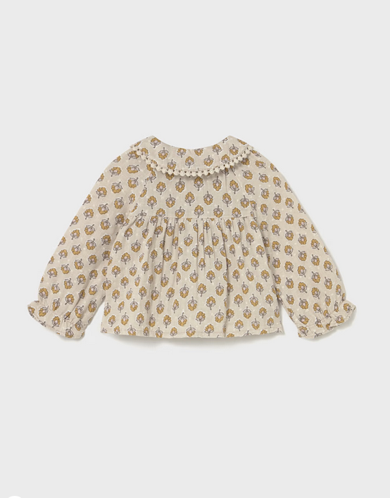 2114 Toddler Girls Eco-Sustainable Cotton L/S Crochet Trim Collar Plumeti Shirt - Honey Mustard