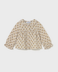 2114 Toddler Girls Eco-Sustainable Cotton L/S Crochet Trim Plumeti Blouse - Honey Mustard