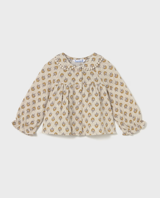 2114 Toddler Girls Eco-Sustainable Cotton L/S Crochet Trim Plumeti Blouse - Honey Mustard
