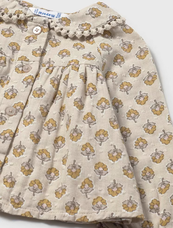 2114 Toddler Girls Eco-Sustainable Cotton L/S Crochet Trim Plumeti Shirt - Honey Mustard