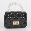 Quilted Jelly Handbag w/Pearlized Handle - Black