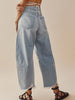 Raw Hem Wide Leg Barrel Jeans with Pockets