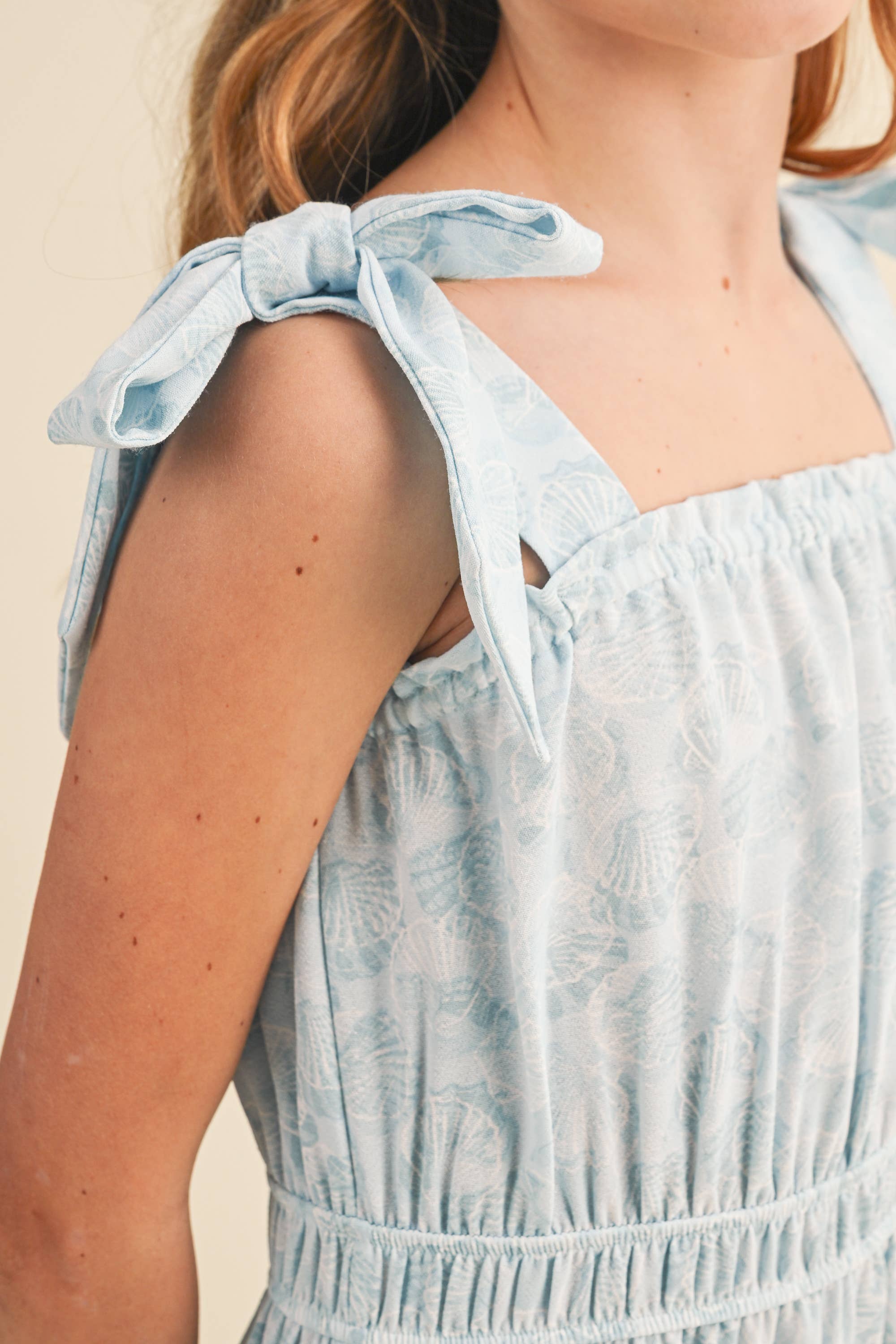 Tween and Teen Girls Maxi Sundress - Juliette Blue Ocean Sea Shells