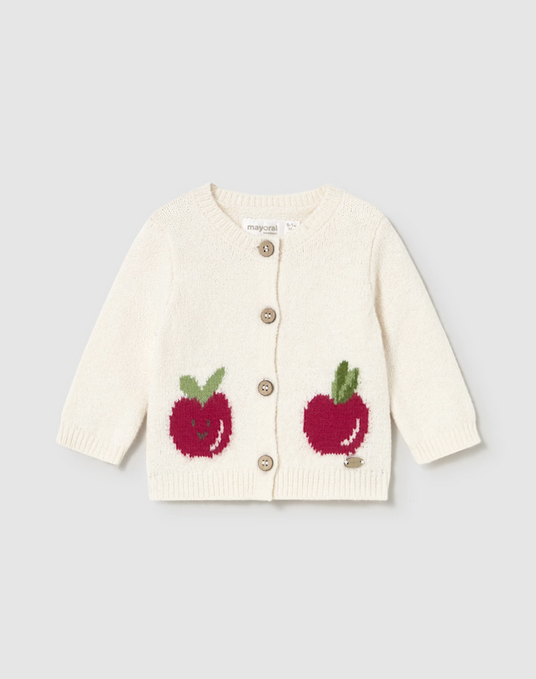 Mayoral baby girl knit cardigan, natural apple, front view