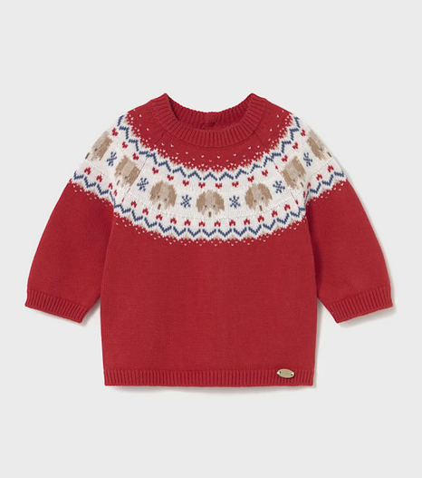 2336 Baby/Toddler Knit Fair Isle Puppy Sweater - Cherry Red