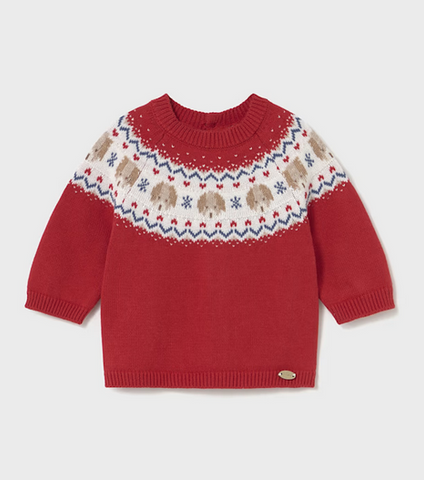 2336 Baby/Toddler Knit Fair Isle Puppy Sweater - Cherry Red