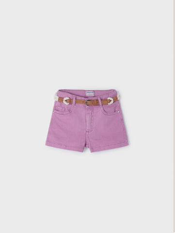 234 Mini Girls Sustainable Cotton Twill Belted Shorts - Orchid Pink